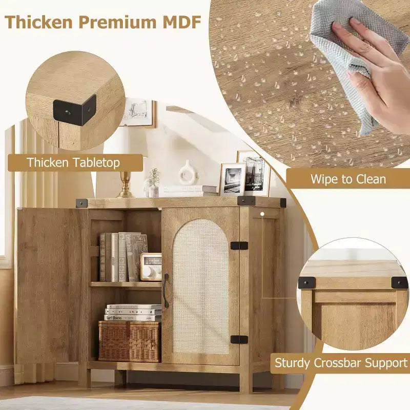 Buffets bahuts en rotin avec rangement, meuble de rangement d'appoint style ferme pour salle à manger, salon