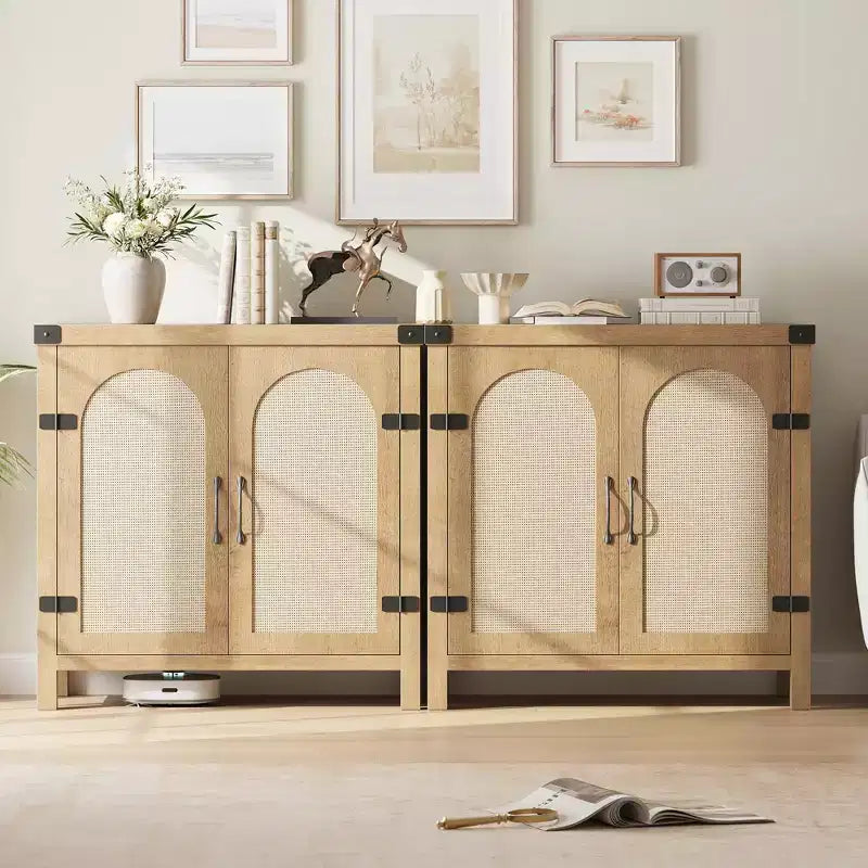 Buffets bahuts en rotin avec rangement, meuble de rangement d'appoint style ferme pour salle à manger, salon