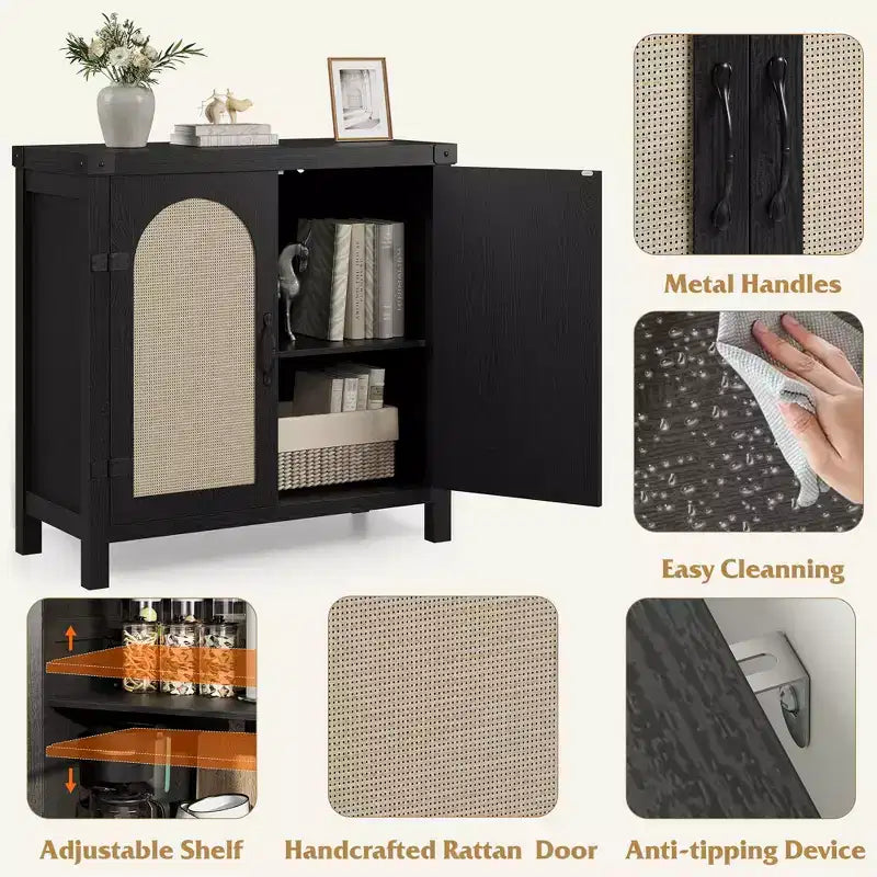 Buffets bahuts en rotin avec rangement, meuble de rangement d'appoint style ferme pour salle à manger, salon