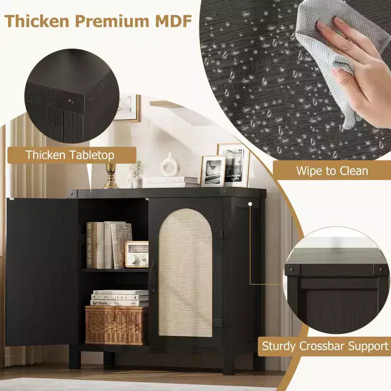Buffets bahuts en rotin avec rangement, meuble de rangement d'appoint style ferme pour salle à manger, salon