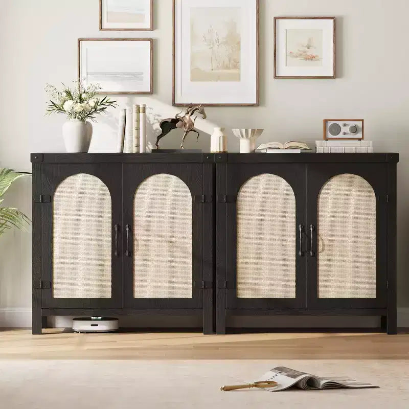 Buffets bahuts en rotin avec rangement, meuble de rangement d'appoint style ferme pour salle à manger, salon