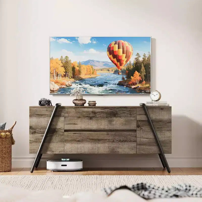 Meuble TV pour téléviseur de 65 pouces, meuble de divertissement avec étagère réglable, 2 tiroirs, console TV, console multimédia, pieds en métal en forme de U