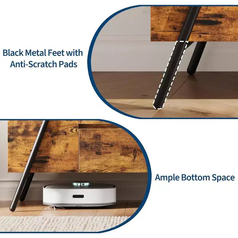 Meuble TV pour téléviseur de 65 pouces, meuble de divertissement avec étagère réglable, 2 tiroirs, console TV, console multimédia, pieds en métal en forme de U