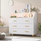 Commode à 6 tiroirs avec station de charge - Armoire de rangement autonome pour chambre à coucher et salon