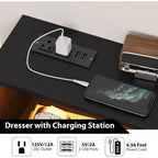 Commode à 6 tiroirs avec station de charge - Armoire de rangement autonome pour chambre à coucher et salon
