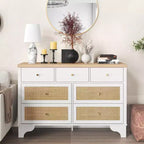 Commode de chambre à 7 tiroirs, Commode double à 7 tiroirs, Commode en bois de 120 cm de large