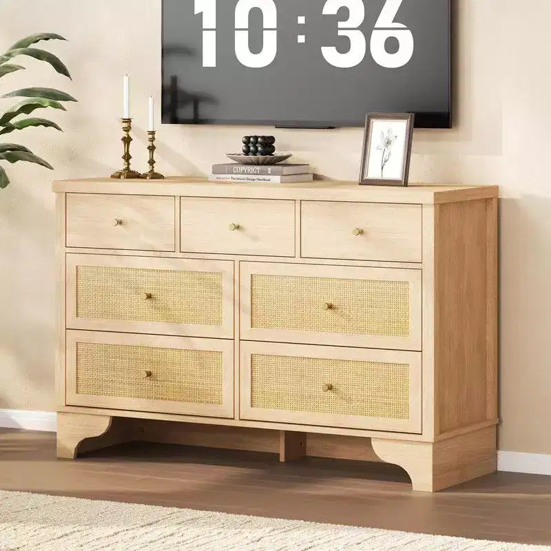 Commode de chambre à 7 tiroirs, Commode double à 7 tiroirs, Commode en bois de 120 cm de large