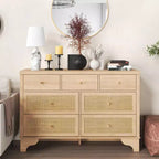 Commode de chambre à 7 tiroirs, Commode double à 7 tiroirs, Commode en bois de 120 cm de large