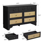 Commode de chambre à 7 tiroirs, Commode double à 7 tiroirs, Commode en bois de 120 cm de large