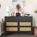 Commode de chambre à 7 tiroirs, Commode double à 7 tiroirs, Commode en bois de 120 cm de large
