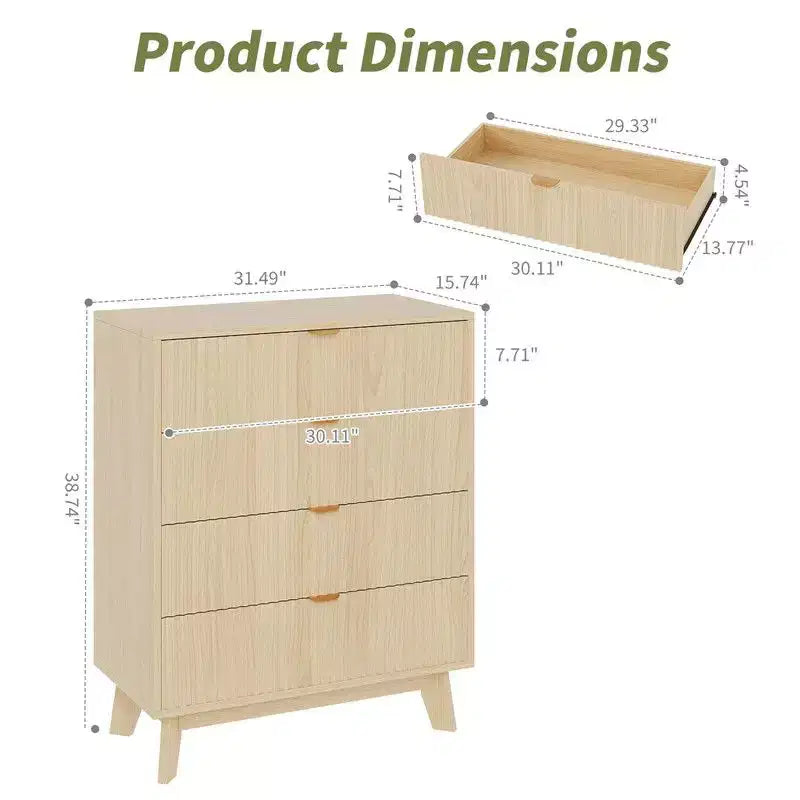 Commodes à 4 tiroirs, Commodes de rangement modernes à rainures, Commode en bois