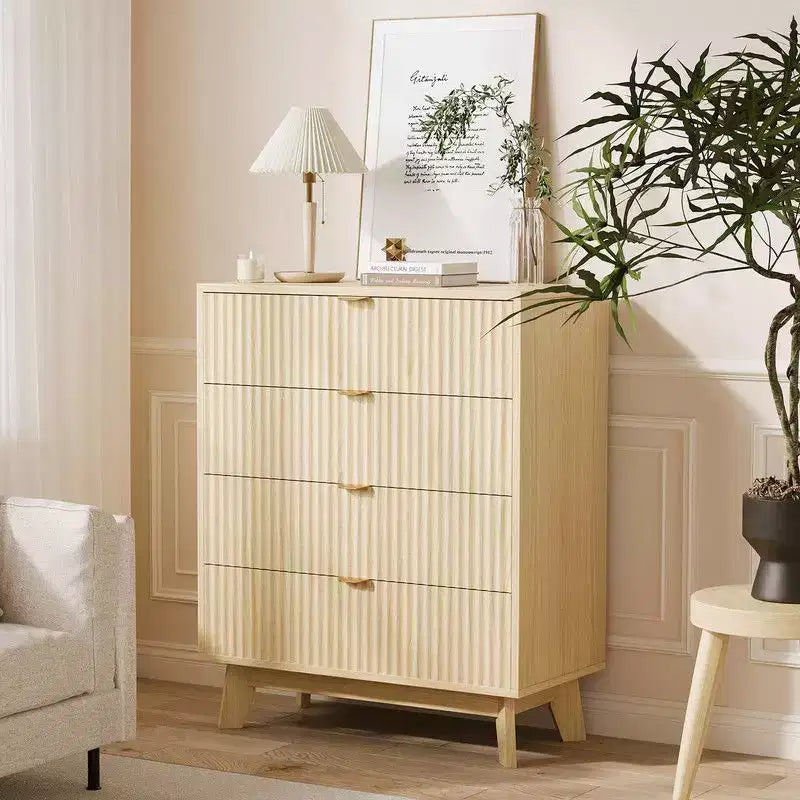 Commodes à 4 tiroirs, Commodes de rangement modernes à rainures, Commode en bois