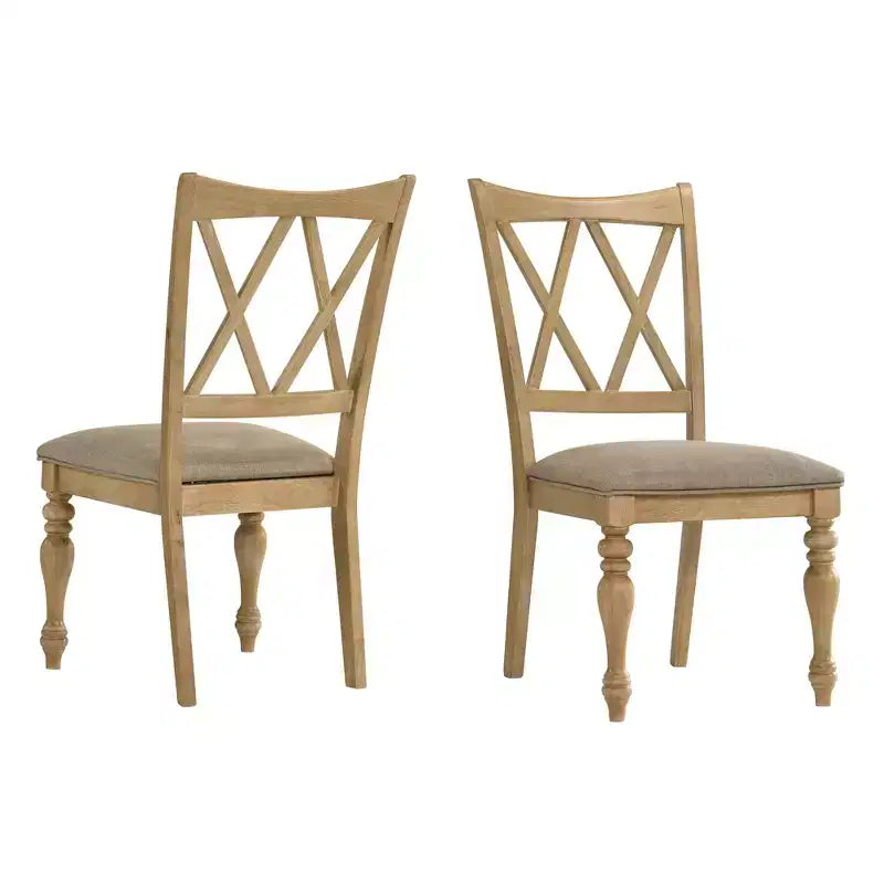 Roundhill Furniture Chaises de salle à manger Verta en bois massif à dossier croisé, lot de 2, finition chêne clair