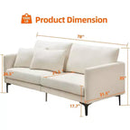 Canapé 3 places moderne et confortable de 198 cm avec 2 oreillers – Divan douillet en chenille pour salon d'appartement, beige