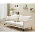 Canapé 3 places moderne et confortable de 198 cm avec 2 oreillers – Divan douillet en chenille pour salon d'appartement, beige