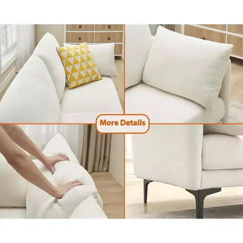 Canapé 3 places moderne et confortable de 198 cm avec 2 oreillers – Divan douillet en chenille pour salon d'appartement, beige