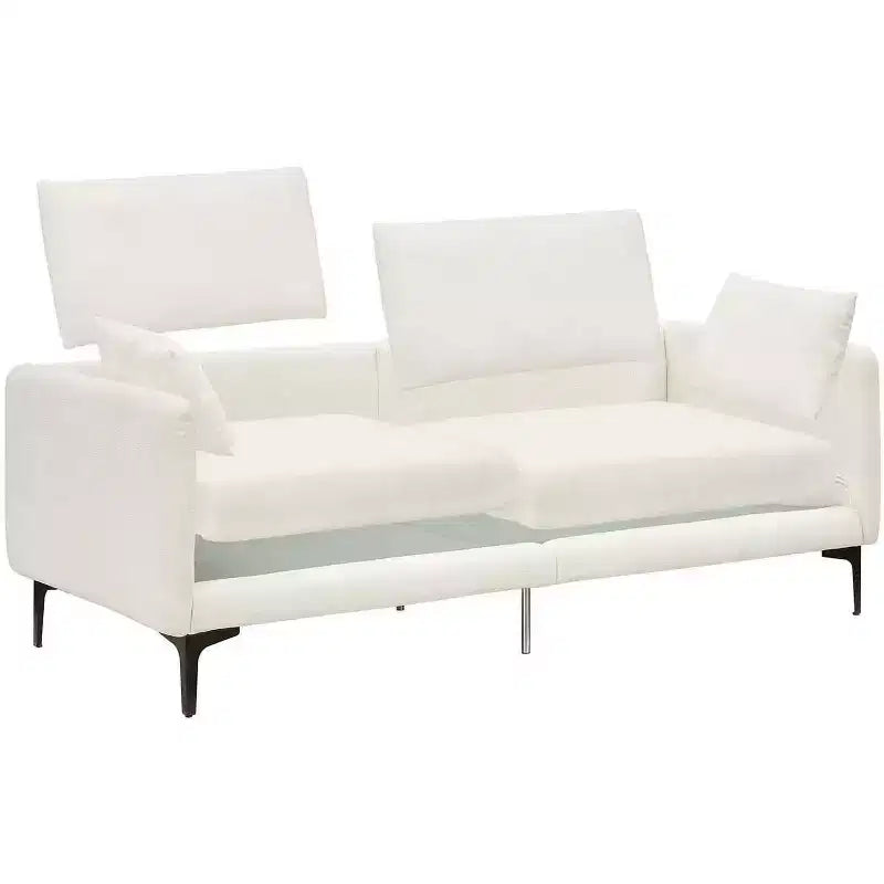 Canapé 3 places moderne et confortable de 198 cm avec 2 oreillers – Divan douillet en chenille pour salon d'appartement, beige