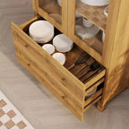 Grande bibliothèque cintrée de 180 cm de haut, étagère en bois avec 2 tiroirs, porte vitrée et étagère réglable, vitrine de style moderne pour salon, chambre, bureau