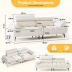 Canapé 3 places GustoWave, accoudoirs et appui-tête réglables sur 6 niveaux, canapés modernes en cuir PU avec deux canapés indépendants, beige