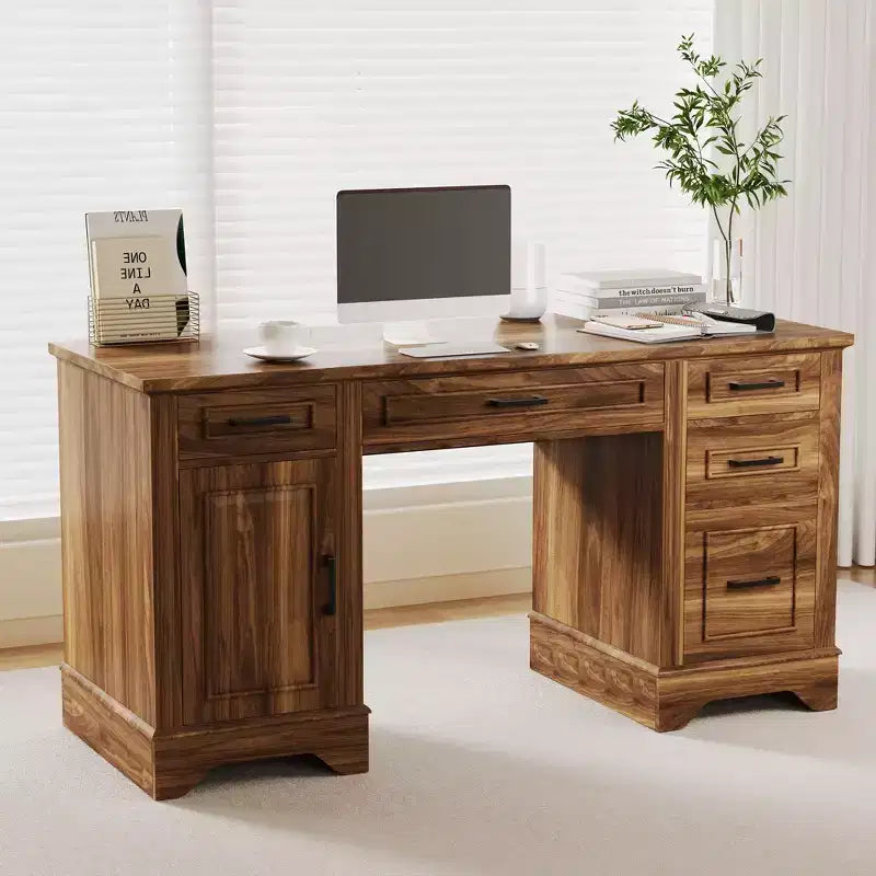 Bureau de direction - Bureau de ferme 58 avec rangement, bureau d'ordinateur de direction en bois, tiroir de clavier, tiroir de classement, pour le télétravail à domicile