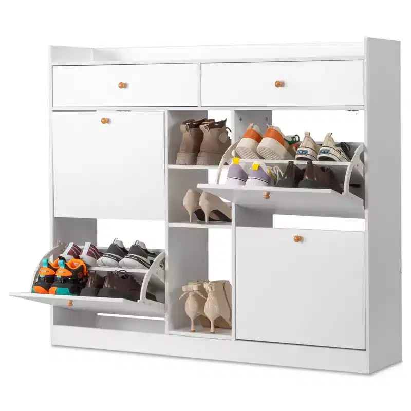 Meuble à Chaussures Karl 4 Tiroirs Basculants et 2 Tiroirs de Rangement, Panneau de Particules Blanc, 128 cm L.