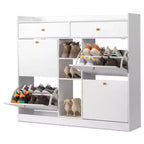 Meuble à Chaussures Karl 4 Tiroirs Basculants et 2 Tiroirs de Rangement, Panneau de Particules Blanc, 128 cm L.