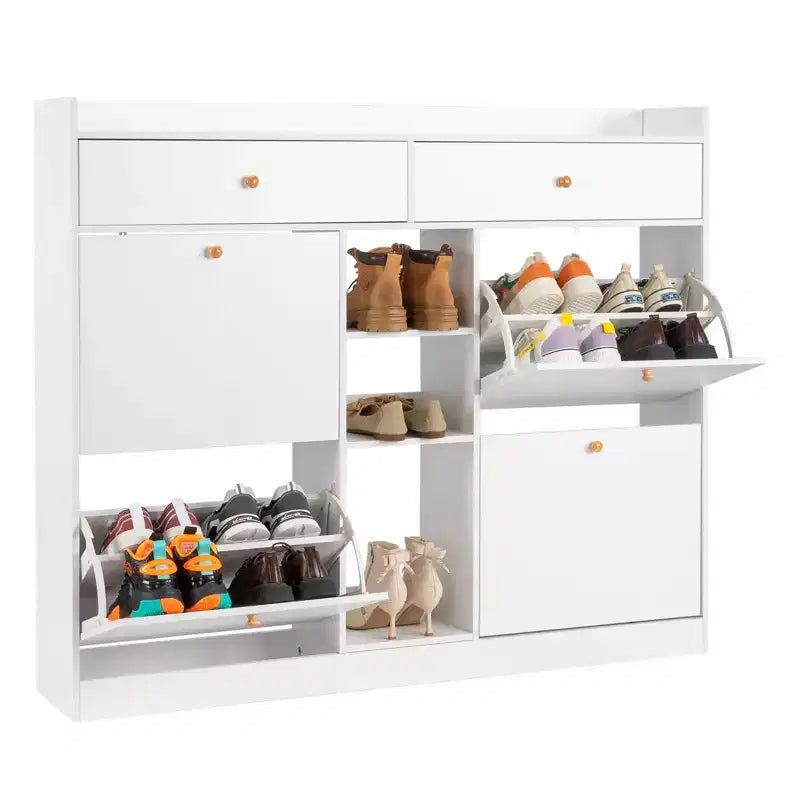 Meuble à Chaussures Karl 4 Tiroirs Basculants et 2 Tiroirs de Rangement, Panneau de Particules Blanc, 128 cm L.