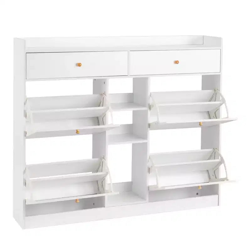 Meuble à Chaussures Karl 4 Tiroirs Basculants et 2 Tiroirs de Rangement, Panneau de Particules Blanc, 128 cm L.