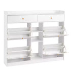 Meuble à Chaussures Karl 4 Tiroirs Basculants et 2 Tiroirs de Rangement, Panneau de Particules Blanc, 128 cm L.
