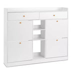 Meuble à Chaussures Karl 4 Tiroirs Basculants et 2 Tiroirs de Rangement, Panneau de Particules Blanc, 128 cm L.