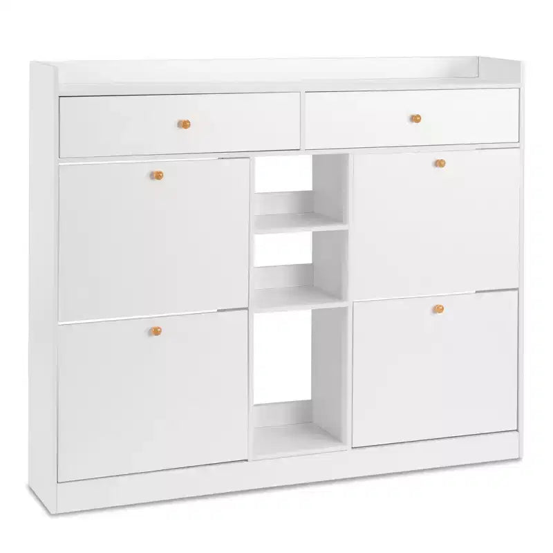 Meuble à Chaussures Karl 4 Tiroirs Basculants et 2 Tiroirs de Rangement, Panneau de Particules Blanc, 128 cm L.
