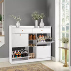 Meuble à Chaussures Karl 4 Tiroirs Basculants et 2 Tiroirs de Rangement, Panneau de Particules Blanc, 128 cm L.