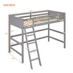 Lit mezzanine en bois massif Okak, avec échelle et barrières de sécurité, Lit haut et minimaliste pour chambre d'enfant ou d'adolescent