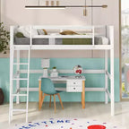 Lit mezzanine en bois massif Okak, avec échelle et barrières de sécurité, Lit haut et minimaliste pour chambre d'enfant ou d'adolescent