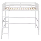 Lit mezzanine en bois massif Okak, avec échelle et barrières de sécurité, Lit haut et minimaliste pour chambre d'enfant ou d'adolescent