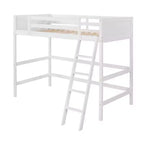 Lit mezzanine en bois massif Okak, avec échelle et barrières de sécurité, Lit haut et minimaliste pour chambre d'enfant ou d'adolescent