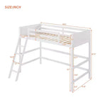 Lit mezzanine en bois massif Okak, avec échelle et barrières de sécurité, Lit haut et minimaliste pour chambre d'enfant ou d'adolescent