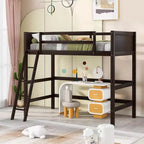 Lit mezzanine en bois massif Okak, avec échelle et barrières de sécurité, Lit haut et minimaliste pour chambre d'enfant ou d'adolescent