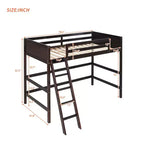 Lit mezzanine en bois massif Okak, avec échelle et barrières de sécurité, Lit haut et minimaliste pour chambre d'enfant ou d'adolescent
