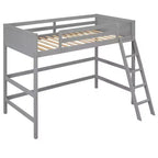 Lit mezzanine en bois massif Okak, avec échelle et barrières de sécurité, Lit haut et minimaliste pour chambre d'enfant ou d'adolescent