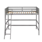 Lit mezzanine en bois massif Okak, avec échelle et barrières de sécurité, Lit haut et minimaliste pour chambre d'enfant ou d'adolescent