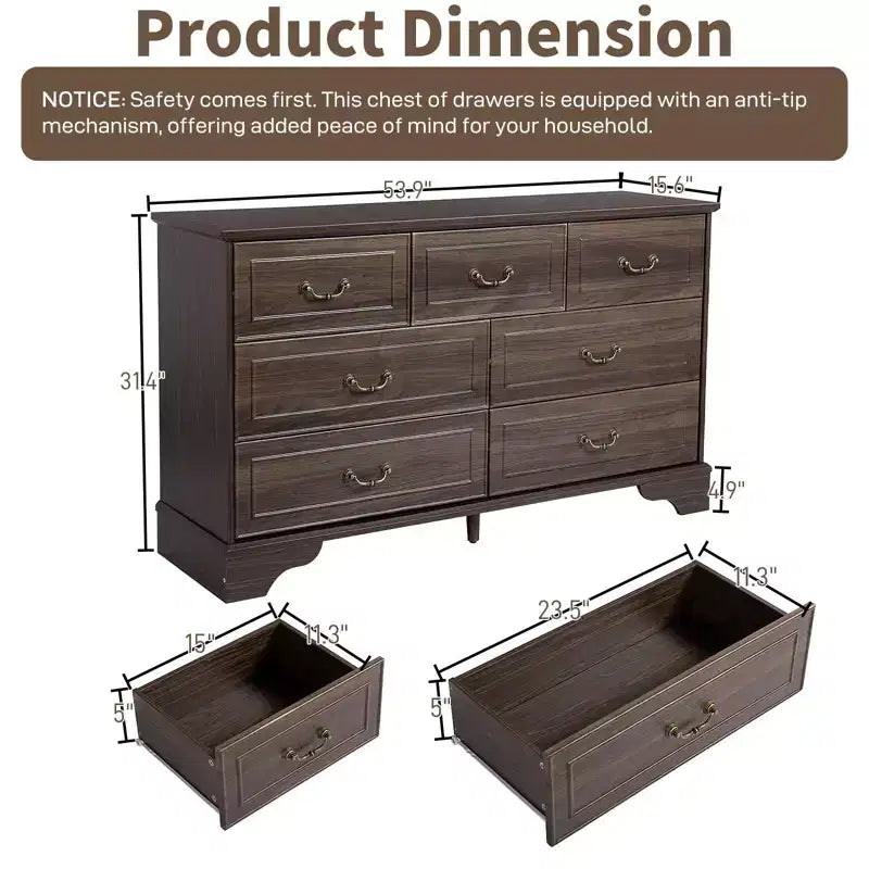 Commode à 7 tiroirs Karl Home en MDF (panneau de fibres à densité moyenne) marron, L. 137 cm