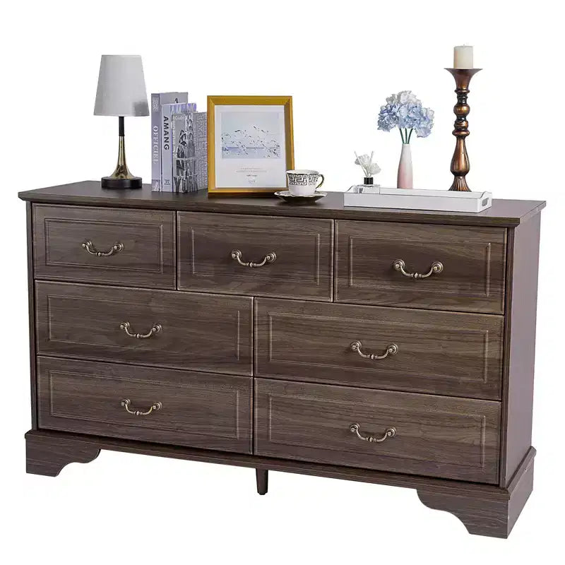 Commode à 7 tiroirs Karl Home en MDF (panneau de fibres à densité moyenne) marron, L. 137 cm