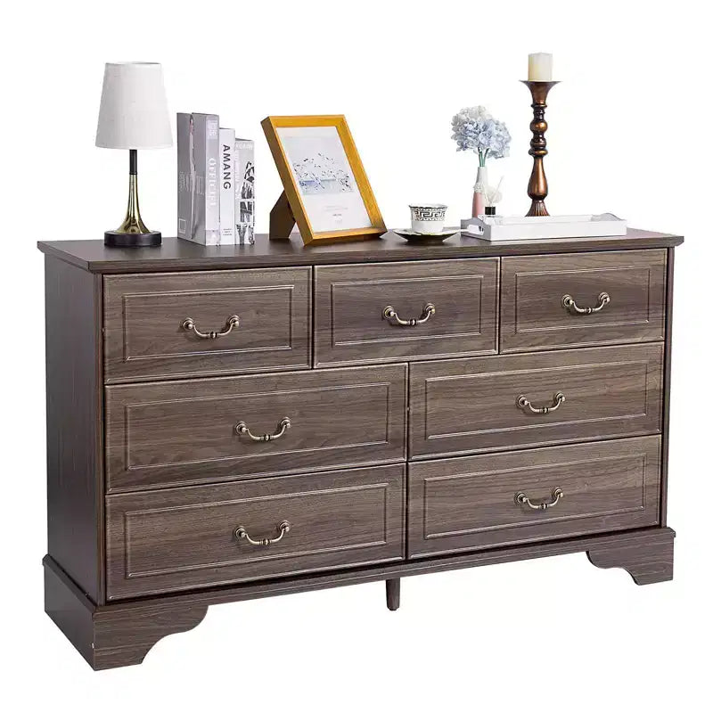 Commode à 7 tiroirs Karl Home en MDF (panneau de fibres à densité moyenne) marron, L. 137 cm