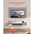 Meuble TV flottant VEVOR, Centre de divertissement mural de 120 cm avec trou pour câbles, Étagère TV flottante moderne avec armoire de rangement, Blanc