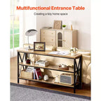 VEVOR Table Console Étroite, 140 cm, 3 Niveaux, Table d'Appoint Longue, Table de Couloir Étroite, Noire