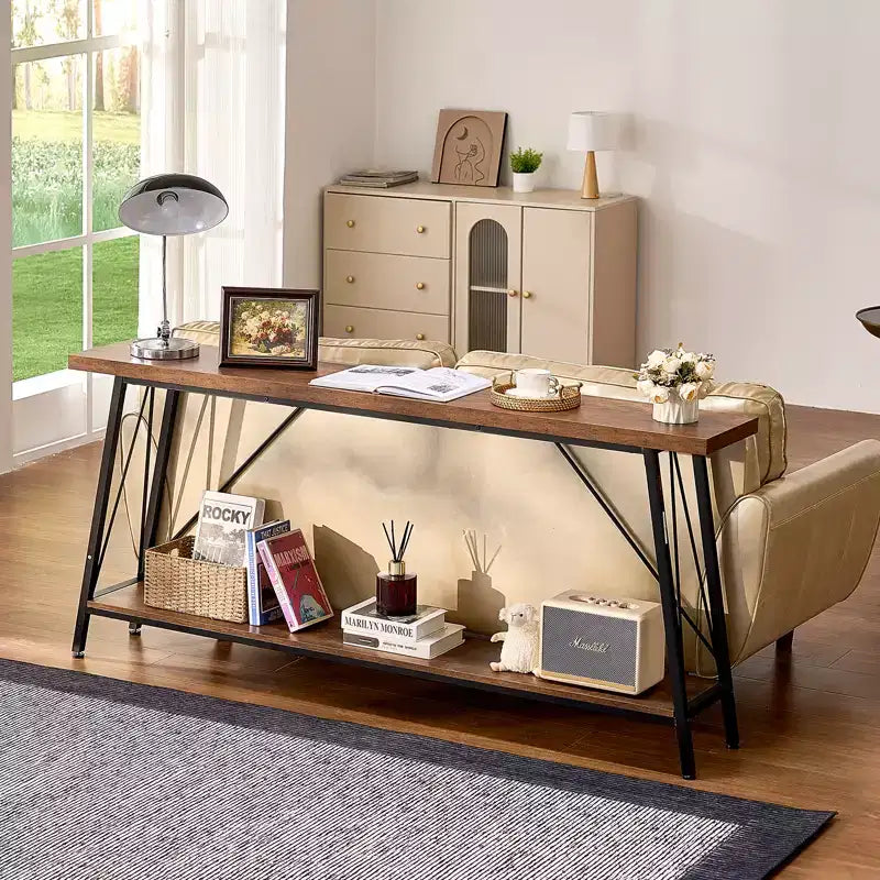 VEVOR Table console étroite, table d'appoint de 180 cm derrière le canapé, table d'entrée longue à 2 niveaux et table de couloir étroite, table de canapé étroite, marron