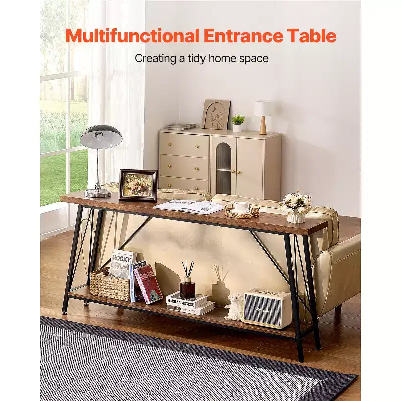 VEVOR Table console étroite, table d'appoint de 180 cm derrière le canapé, table d'entrée longue à 2 niveaux et table de couloir étroite, table de canapé étroite, marron