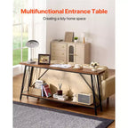 VEVOR Table console étroite, table d'appoint de 180 cm derrière le canapé, table d'entrée longue à 2 niveaux et table de couloir étroite, table de canapé étroite, marron