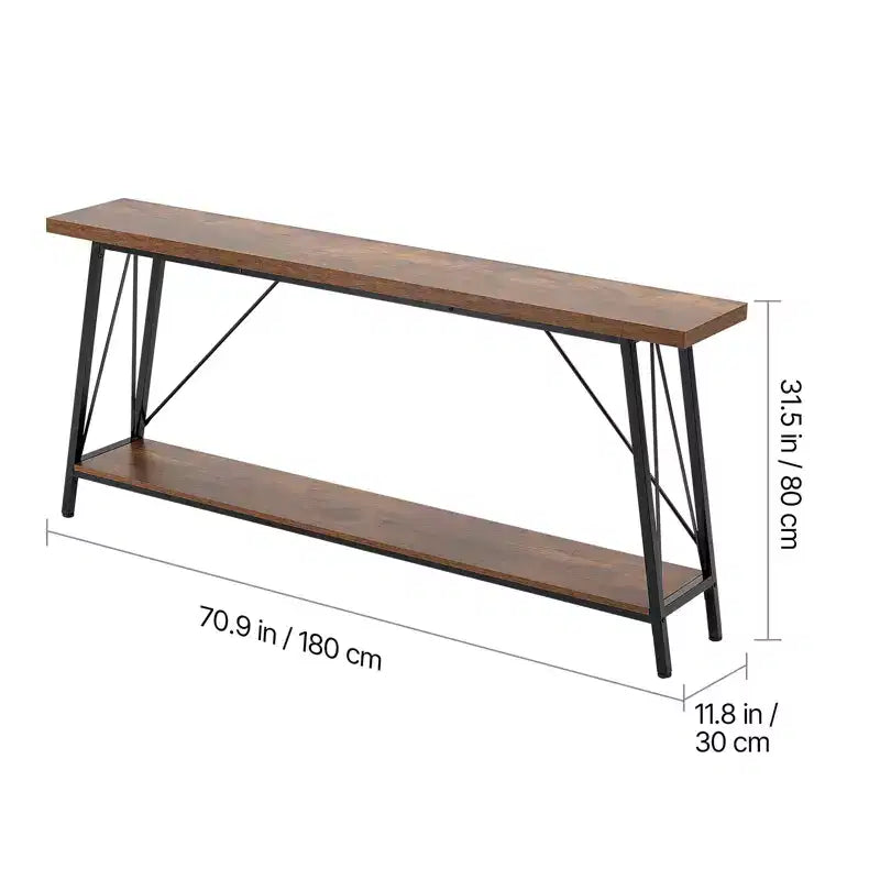 VEVOR Table console étroite, table d'appoint de 180 cm derrière le canapé, table d'entrée longue à 2 niveaux et table de couloir étroite, table de canapé étroite, marron